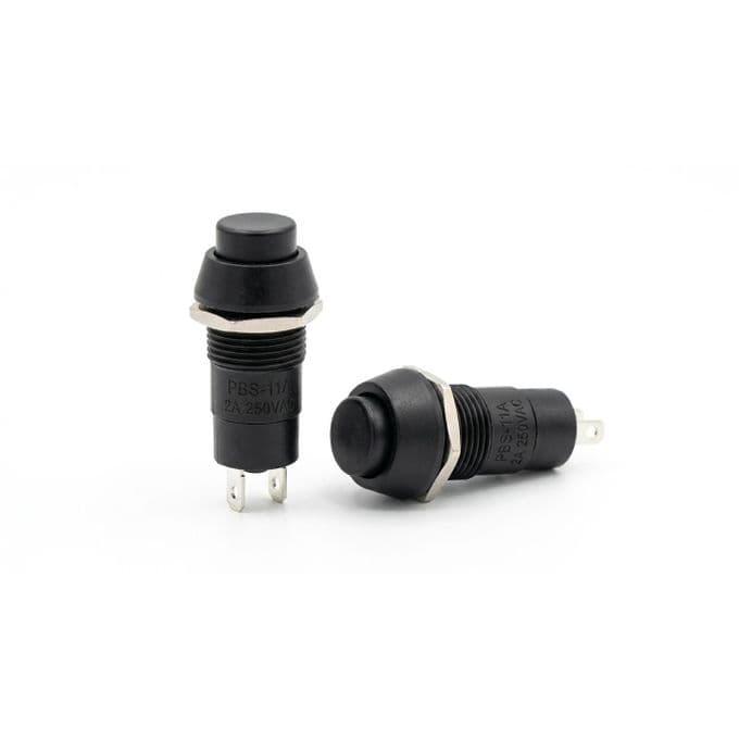 12mm 2-pin 2A ON-OFF Button Switch PBS-11A, Round, Black