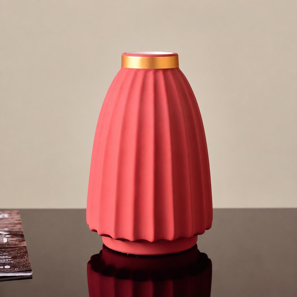 Coral Ribbed Ceramic Vase