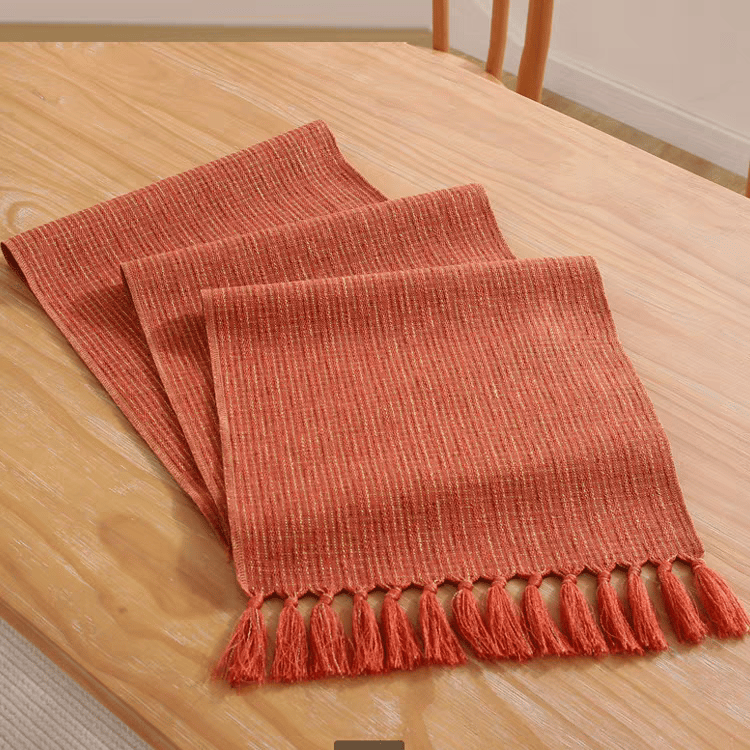 6 Seater Rust Tassel Table Runner