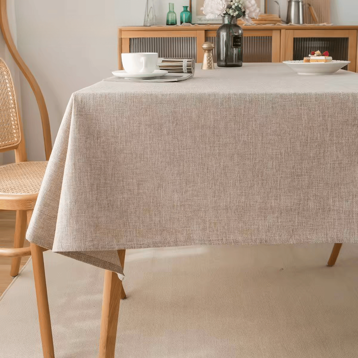 6 and 10 seaters Natural Color Linen-Look Tablecloth