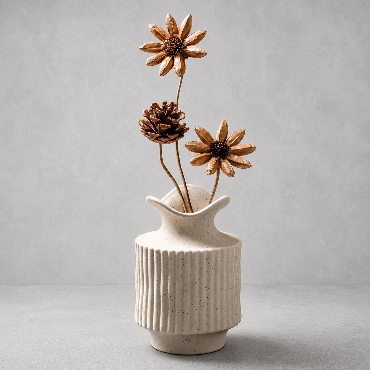 Textured Fluted Ceramic Vase – Cream White