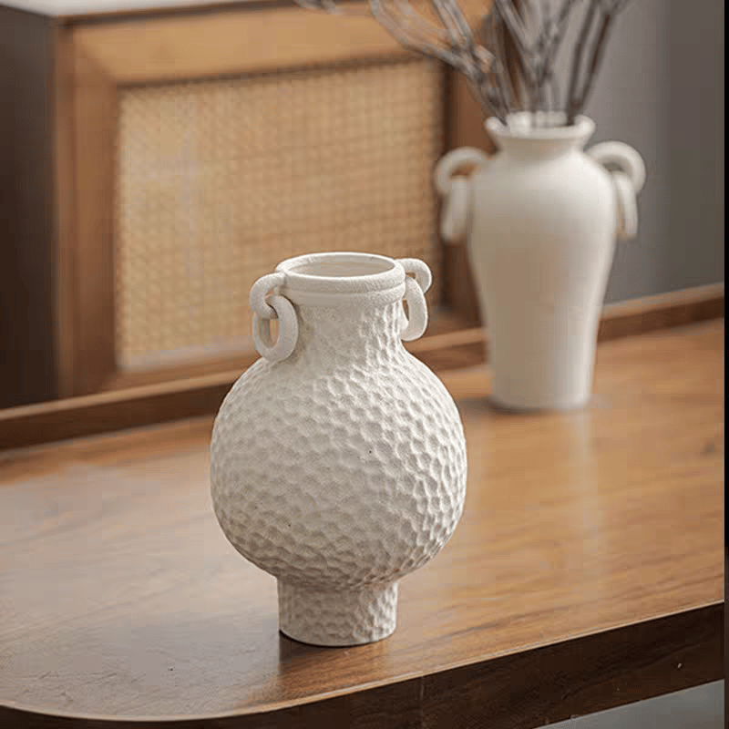 Dimpled Ceramic Vase with Ring Handles