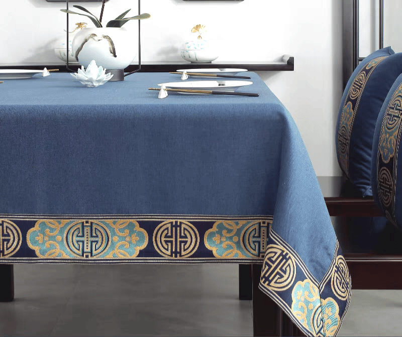 4 and 8 Seaters Imperial Blue Embroidered Tablecloth