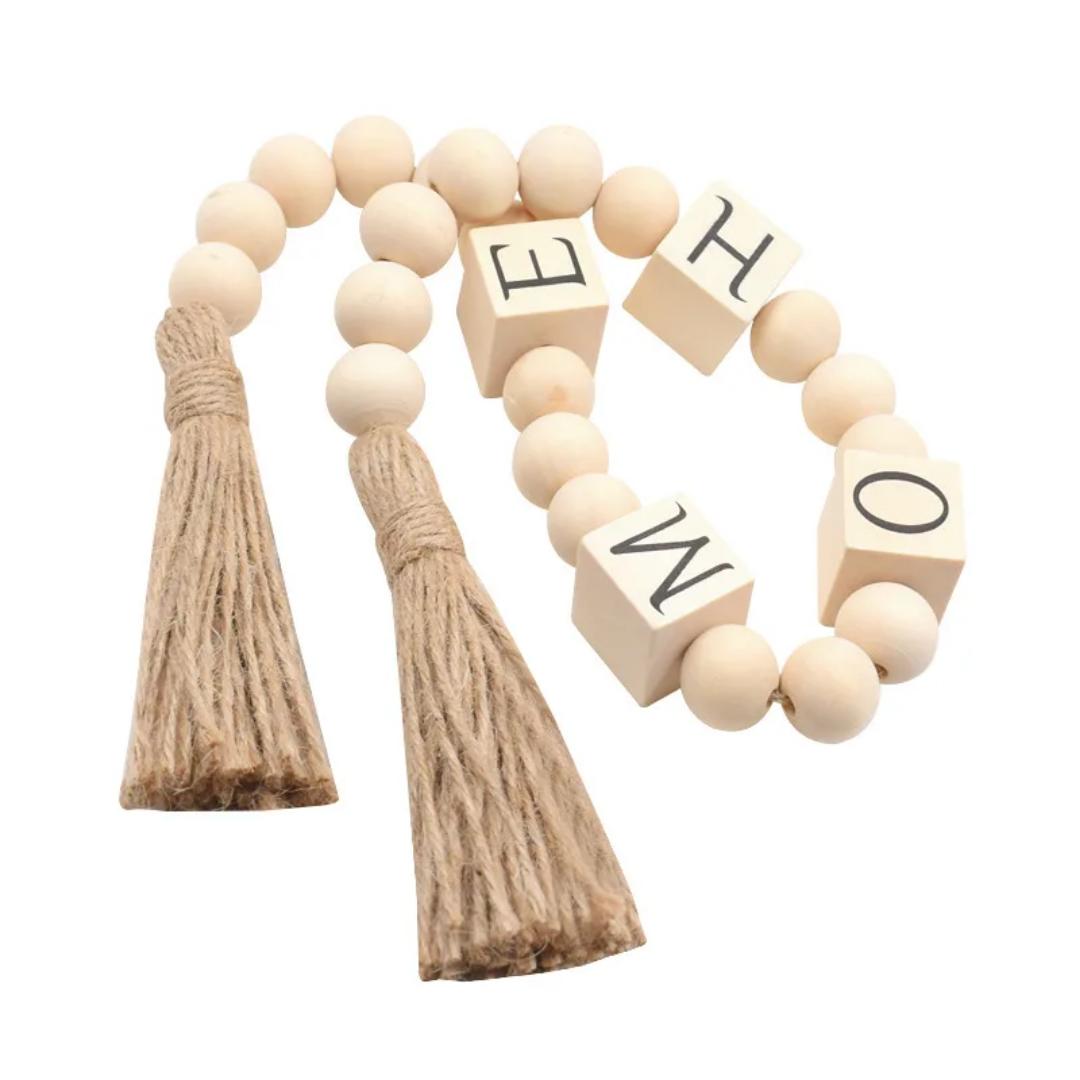 Wooden "HOME" Bead Garland with Tassels