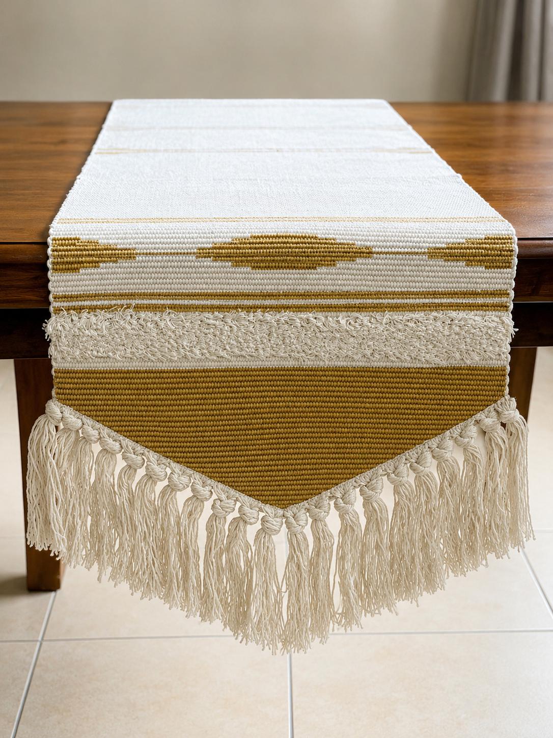 4 Seater Boho Cream & Golden brown Table Runner