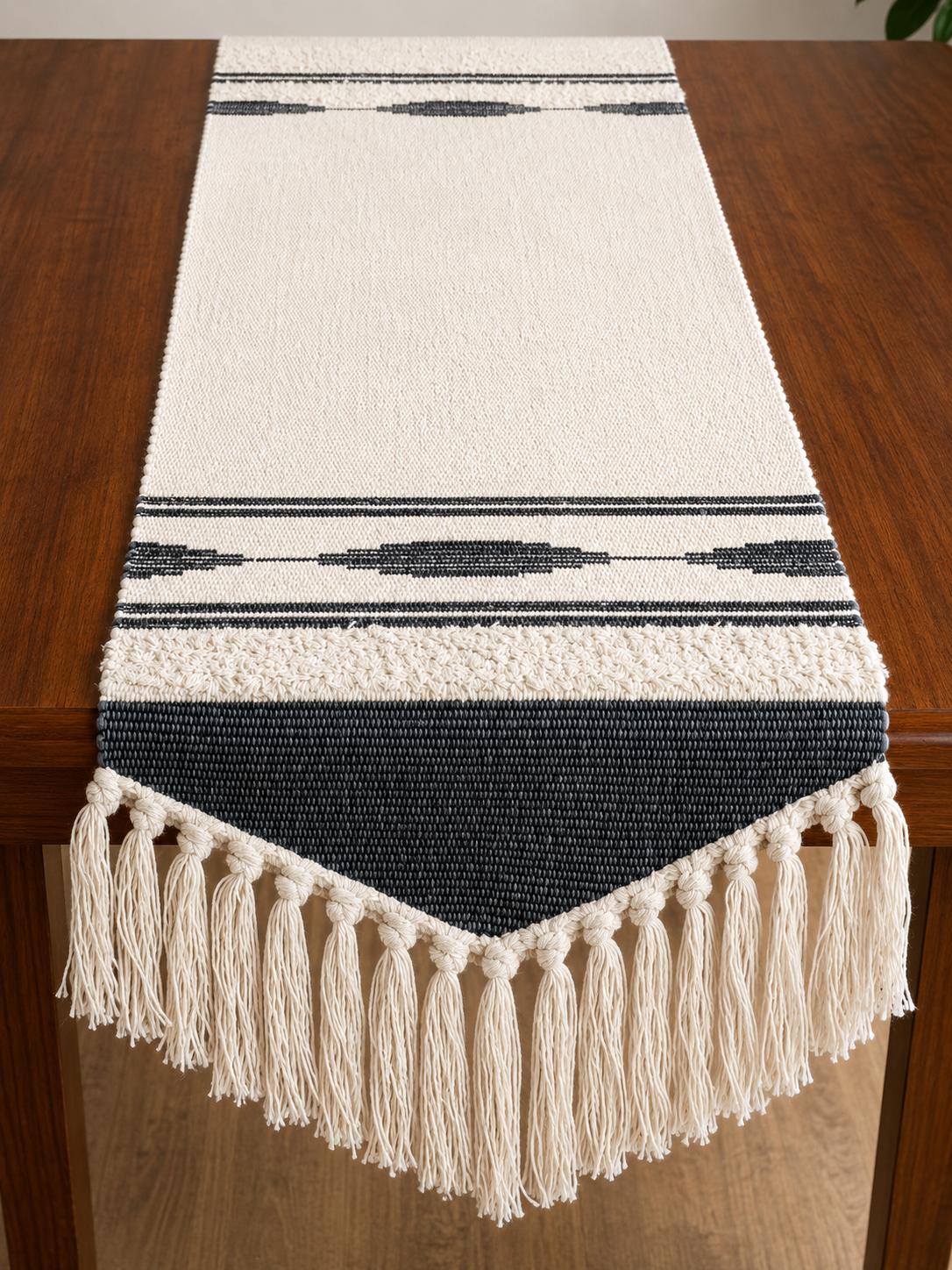 8 seater Grey & Cream Boho Table Runner