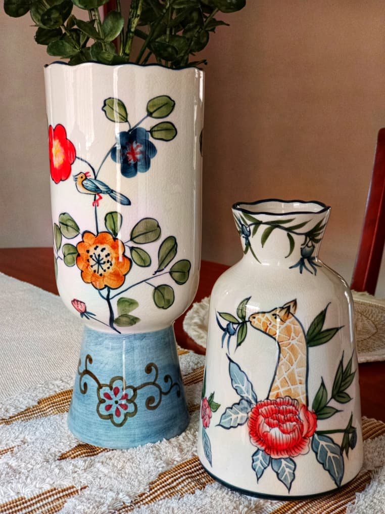 Hand Painted Floral Vase Set