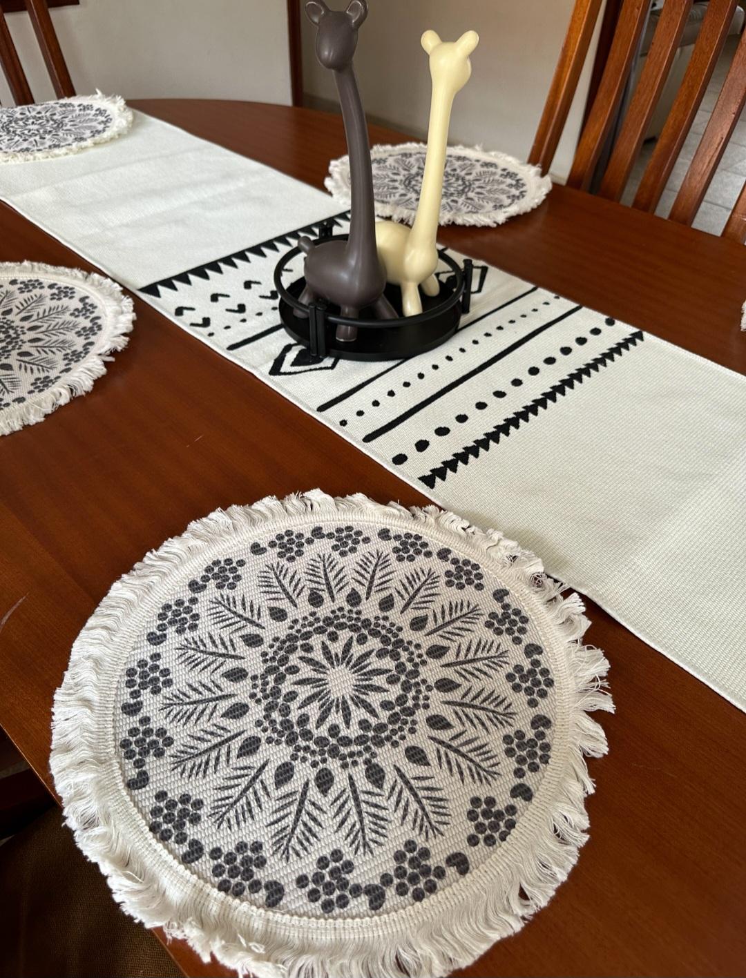 8 Seaters Boho Table Runner & Round Placemat Set