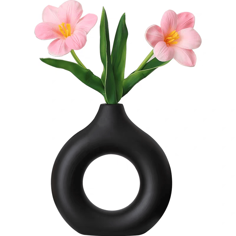 Black Matte donut ceramic vase