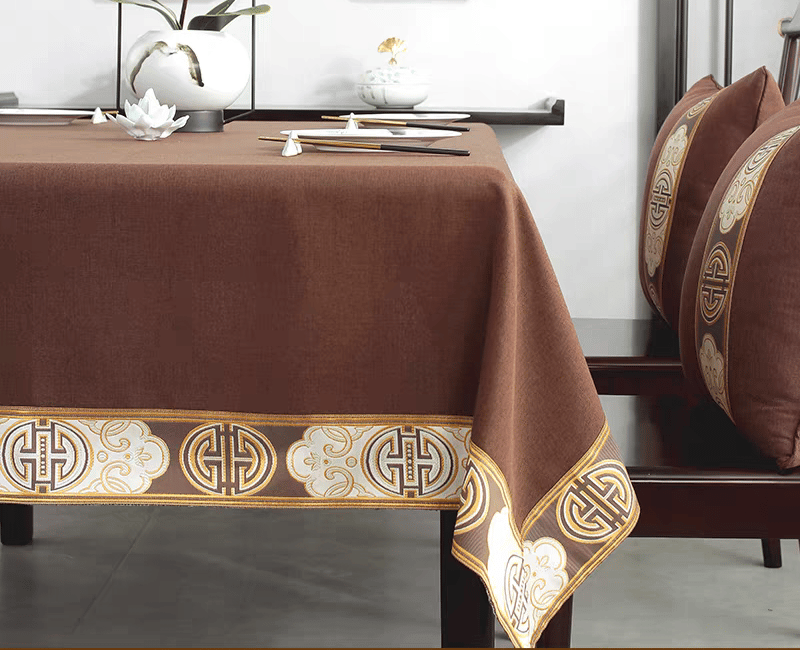 4,6,8 Seaters Royal Brown Embroidered Tablecloth