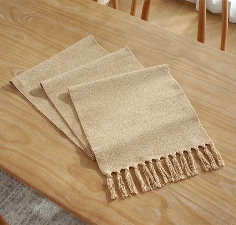 6 Seater Light Linen Natural Tassel Table Runner