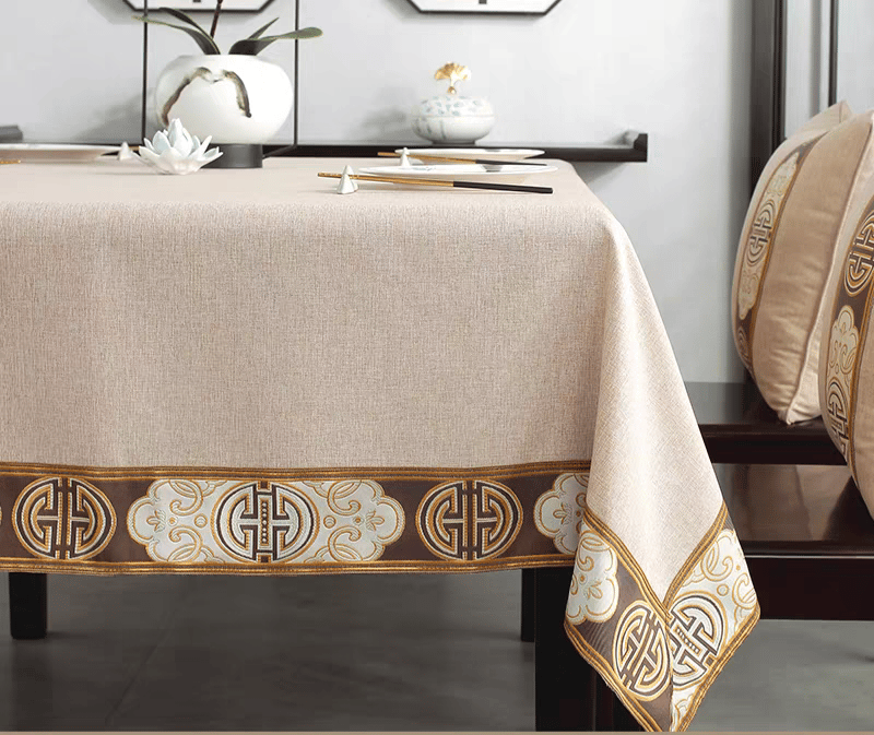 4 seater Classic Beige Embroidered Tablecloth