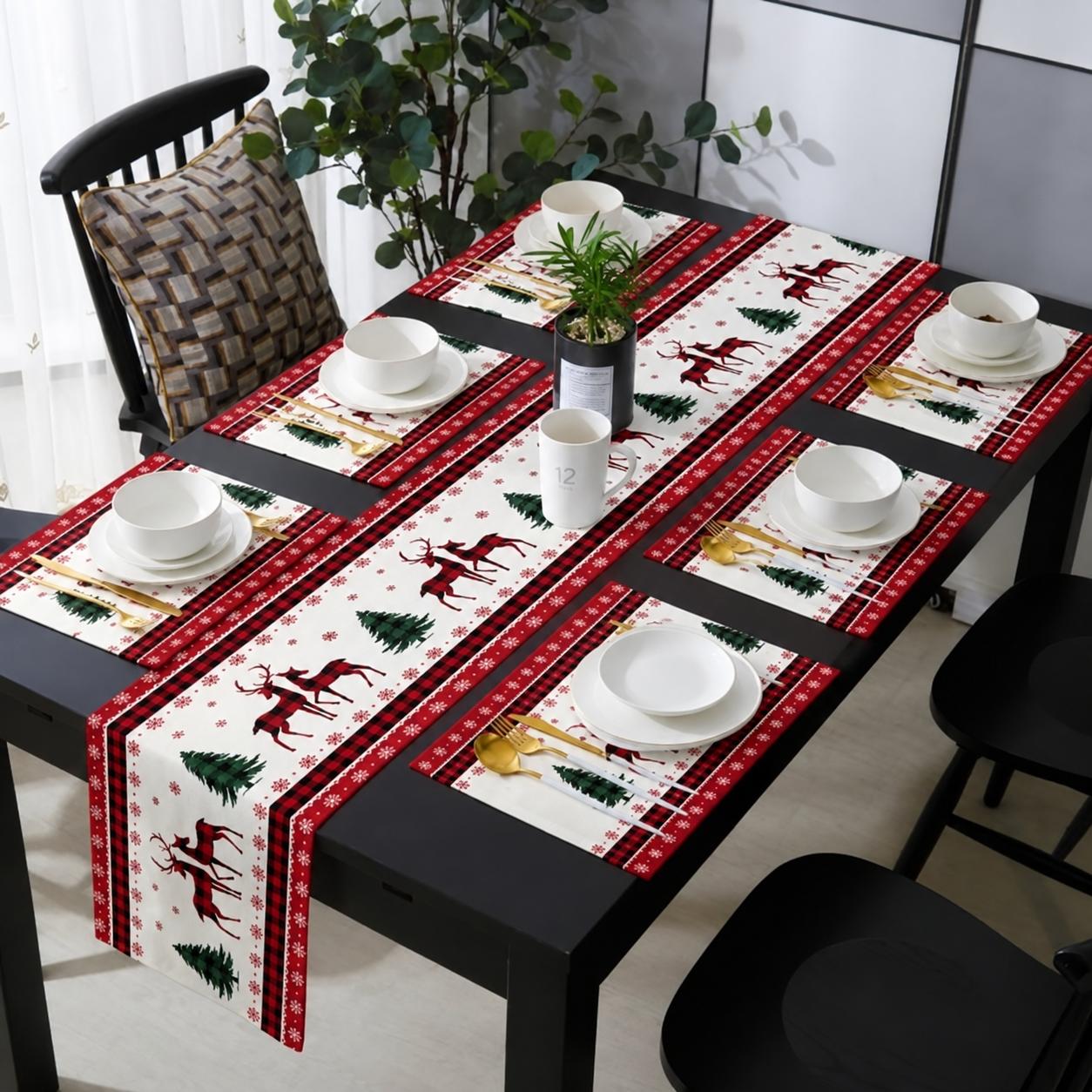 8 Seater Christmas Reindeer Table Runner & Placemat Set (RUNNER + MATS)