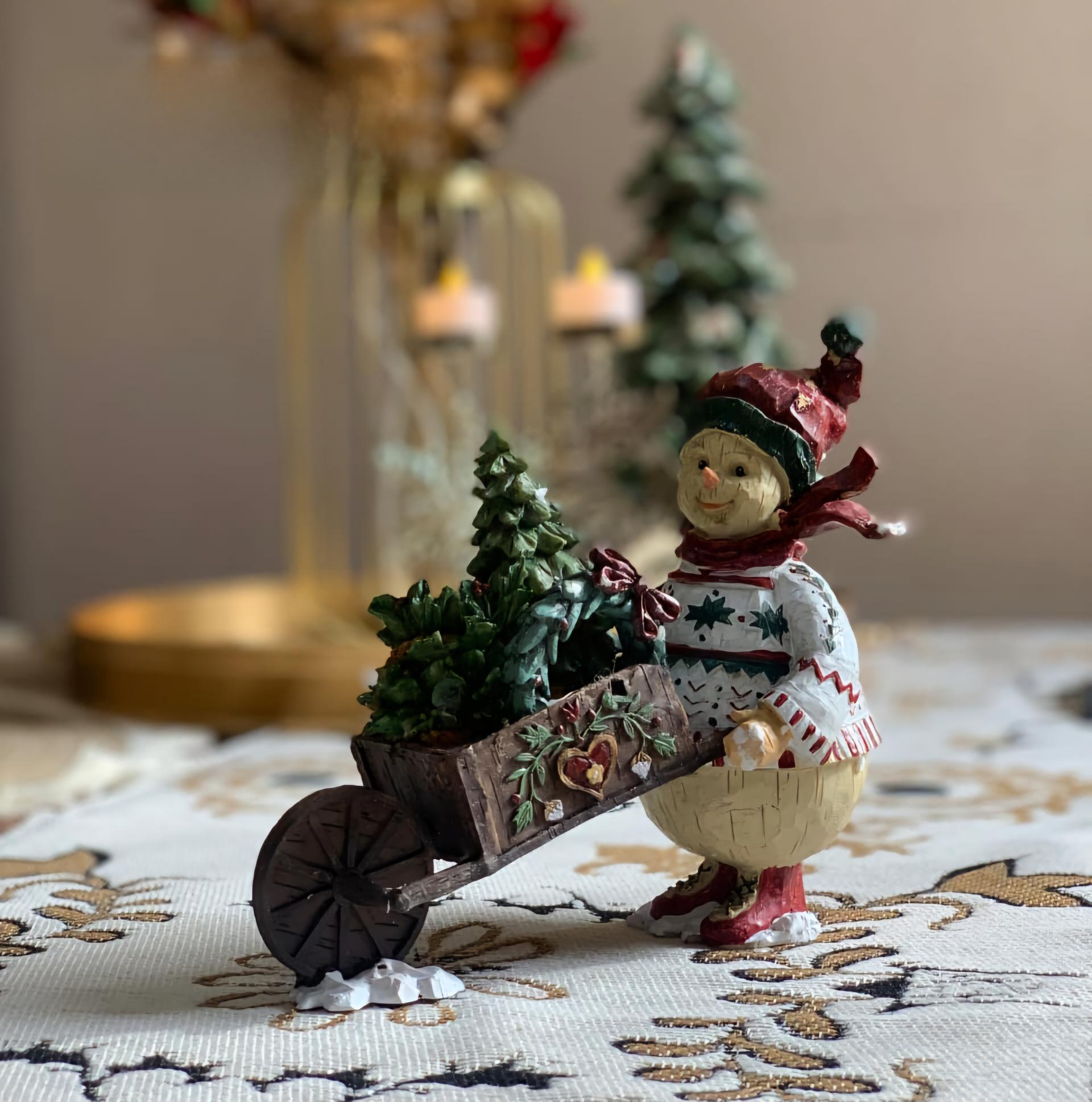Christmas Snowman with Festive Wheelbarrow Ornament