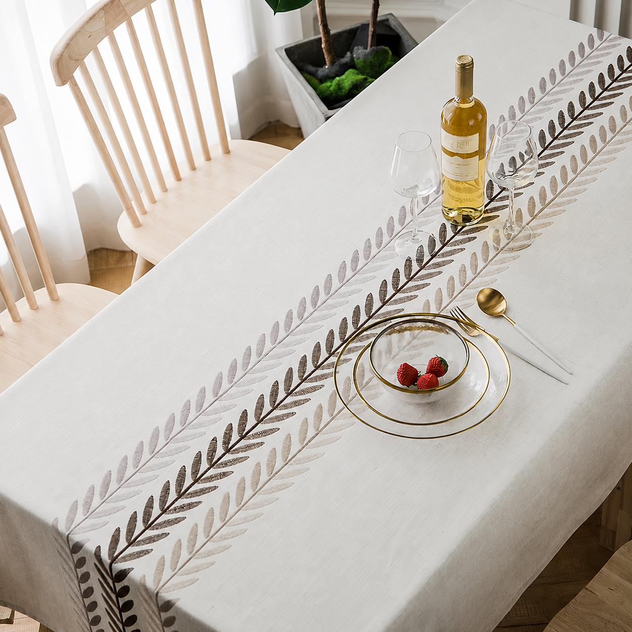 4,6,8,10 Seaters Elegant Leaf Embroidered Tablecloth – White, Beige & Brown