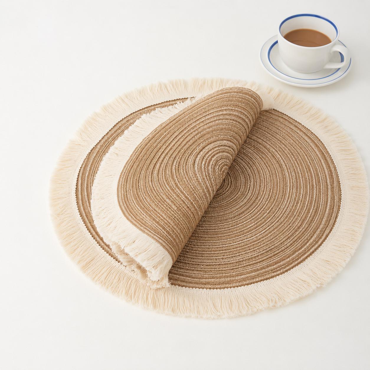 Boho Fringe Round Placemats – Brown
