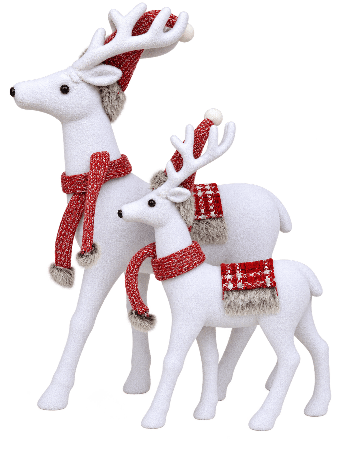 Big White Christmas Reindeer Pair with Festive Red Accents