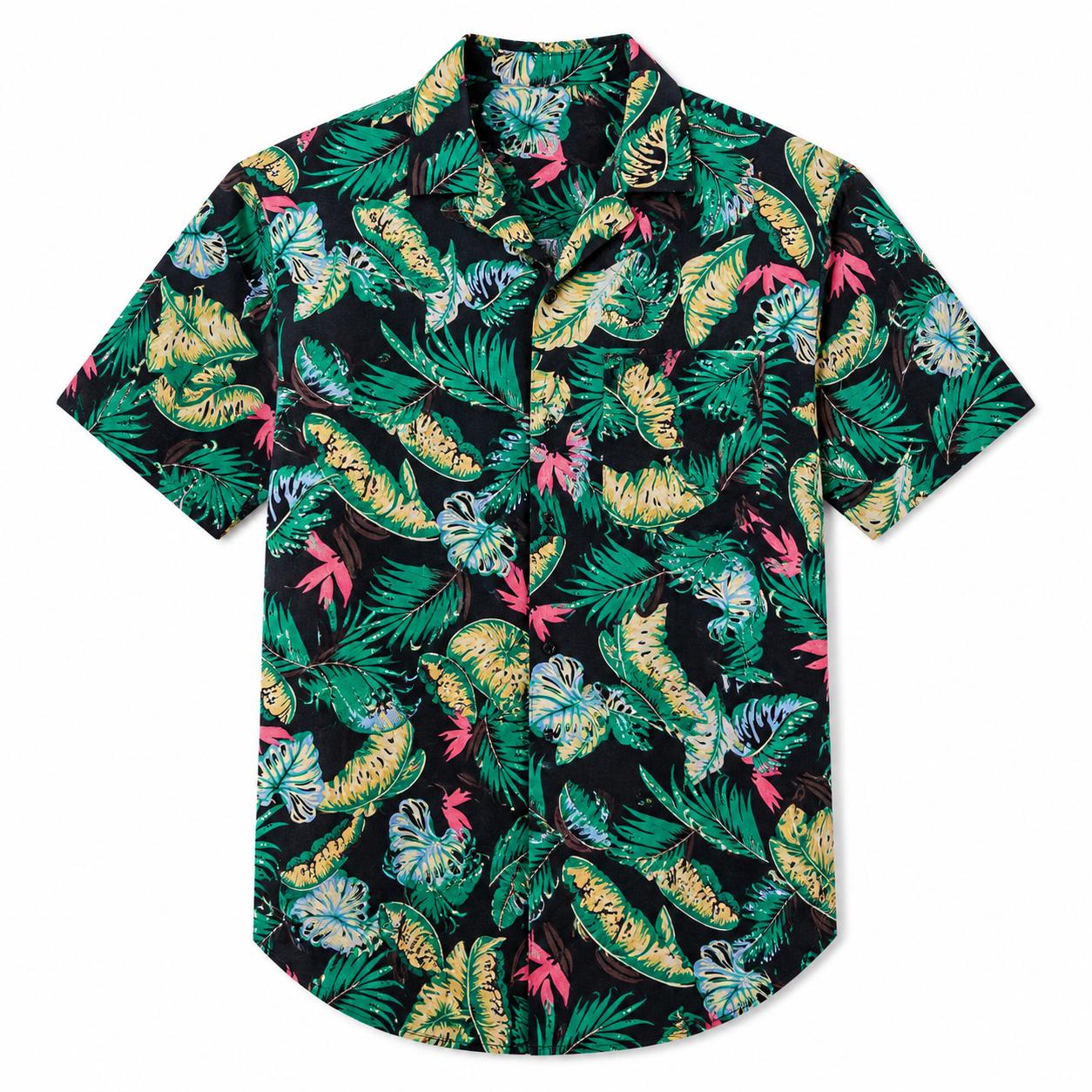 Tropical Foliage Print Button-Down Shirt