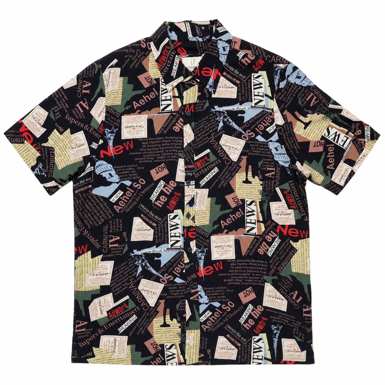 Vintage Newsprint Graphic Button-Down