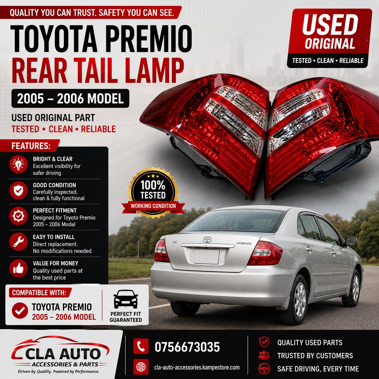 USED TOYOTA PREMIO 2005-2007 REAR LIGHTS