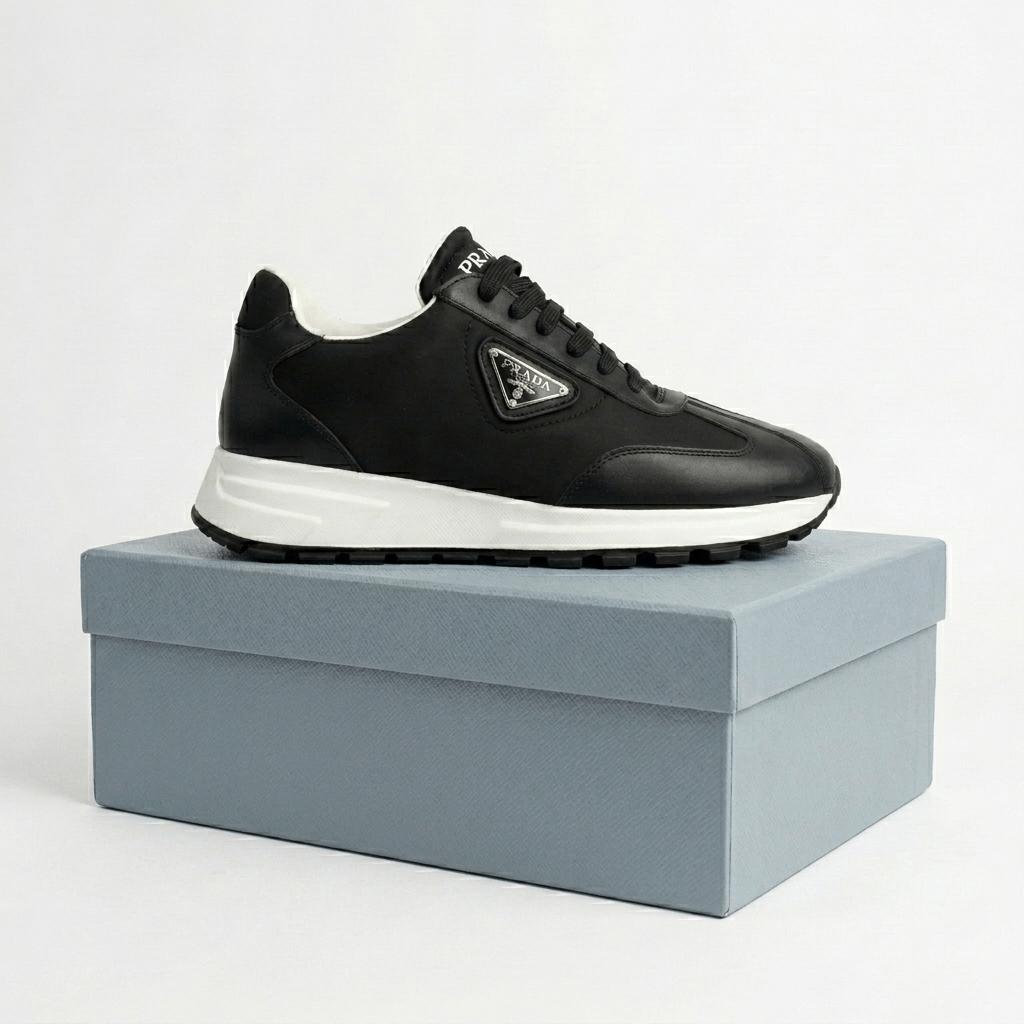 Prada Milano Leather and Re-Nylon Sneakers - Black