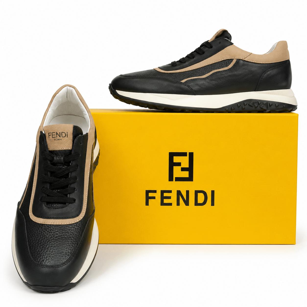 Fendi Roma Men's Black Smooth Leather Sneakers