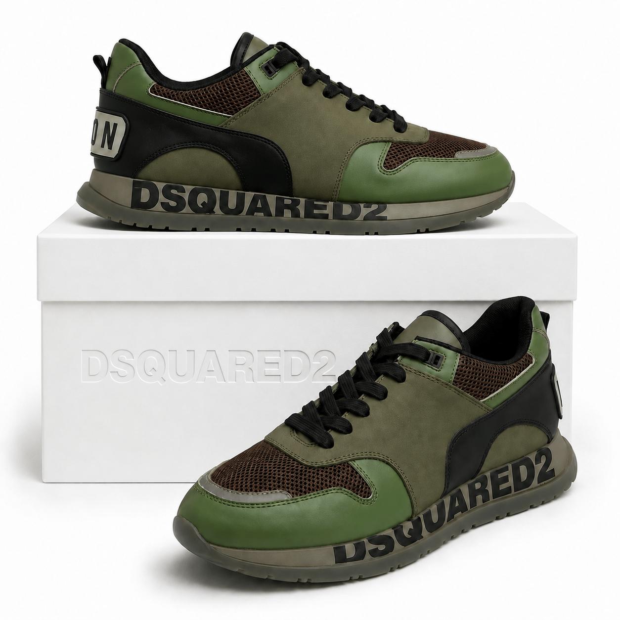 Dsquared2 Men's Boxer White Leather Sneakers with Black Stripe