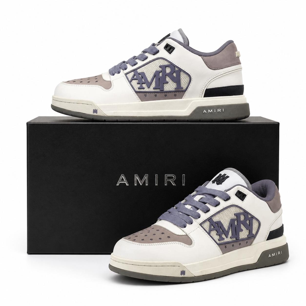 Amiri Men's Skel Top Low White and Black Leather Sneakers
