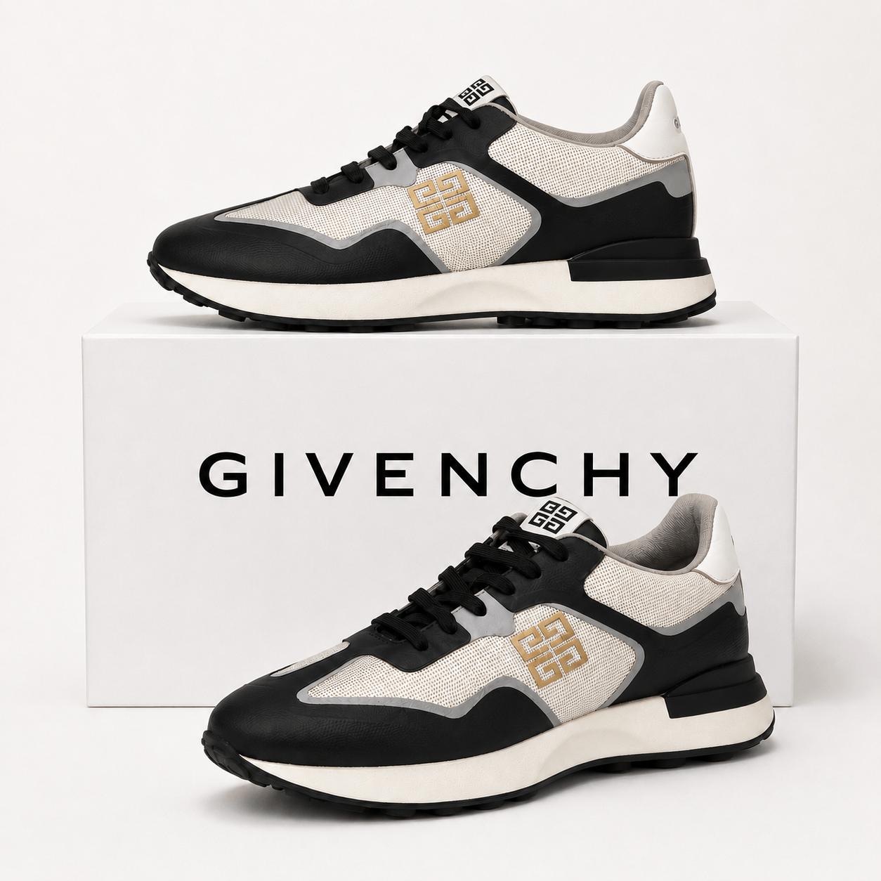 Givenchy Men's City Sport White Leather Sneakers with Black Elastic Logo Band